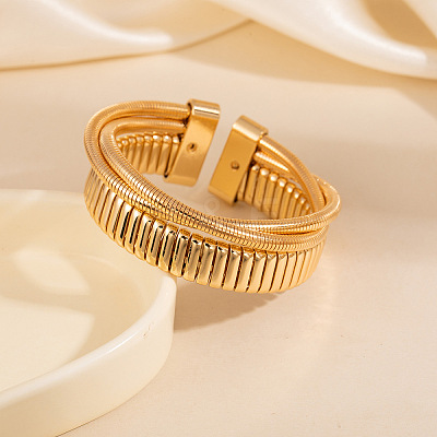 Iron Multi-strand Snake Chain Cuff Bangles for Women BJEW-P390-01B-G-1