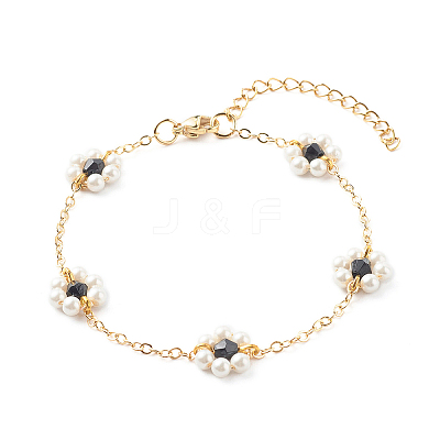 Shell Pearl & Acrylic Beads Flower Link Bracelets X1-BJEW-TA00003-05-1
