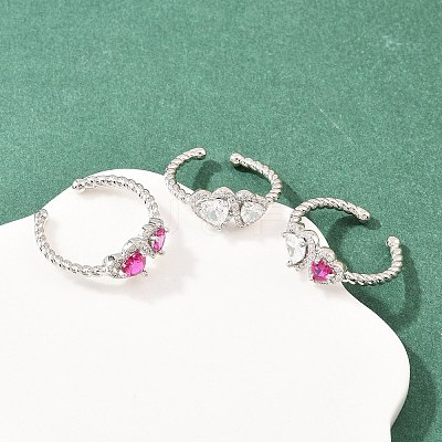 Brass Micro Pave Cubic Zirconia Cuff Open Rings for Women RJEW-C153-04P-1