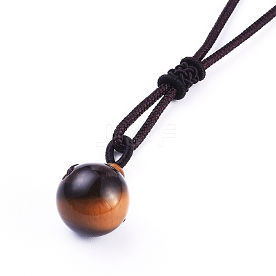 Natural Tiger Eye Pendant Necklaces NJEW-P241-A03-1
