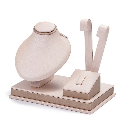 Wooden Clovered with PU Leather Jewelry Displays ODIS-F005-02D-1