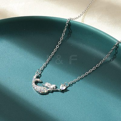Brass Micro Pave Cubic Zirconia Heart Mermaid Pendant Necklaces for Women NJEW-S441-07A-P-1