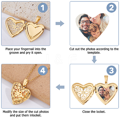 304 Stainless Steel Heart Locket Pendant Necklaces for Photo NJEW-WH0020-97C-1