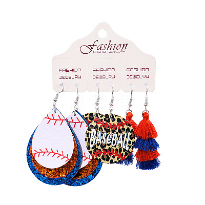 3 Pairs Alloy Imitation Leather Tennis Dangle Earrings FS-WG65883-09-1