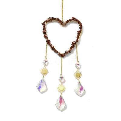 Heart Natural Red Jasper Chips Hanging Ornaments HJEW-G024-01F-1