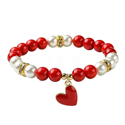 Valentine's Day Natural Dyed Mashan Jade Beaded Stretch Bracelets for Women BJEW-TA00575-1