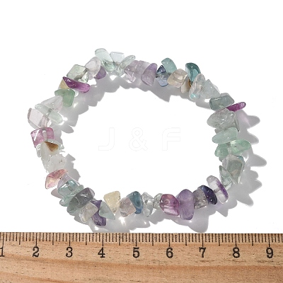 Chips Natural Fluorite Beaded Stretch Bracelets X-BJEW-JB01826-01-1