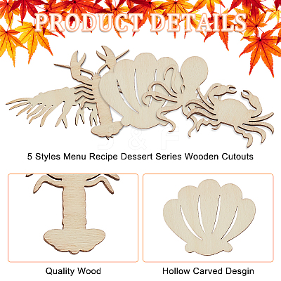 100Pcs 5 Styles Unfinished Wooden Cutouts WOOD-OC0002-87-1