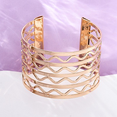 Wave Iron Cuff Bangles for Women BJEW-G741-03KCG-1