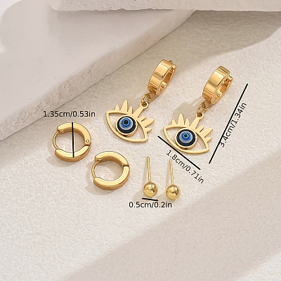 3 Pairs 3 Styles 201 Stainless Steel Earrings Sets QS4475-2-1