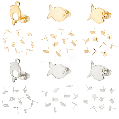 60Pcs 6 Style 304 Stainless Steel Stud Earring Findings STAS-DC0010-21-1