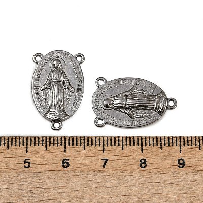 Holy Oval Carved Virgin Mary Tibetan Style Alloy Chandelier Component Links TIBEP-LF0961YKG-B-LF-1