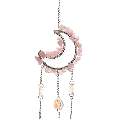 Natural Rose Quartz Chip & Iron Suncatchers HJEW-G028-03A-1