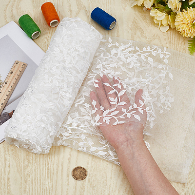 Polyester Leaf Lace Embroidery Fabrics DIY-WH20081-073B-1