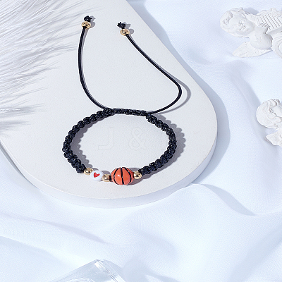 1Pc Sport Theme Acylic & Alloy Braided Bead Bracelets BJEW-LP0003-23B-1