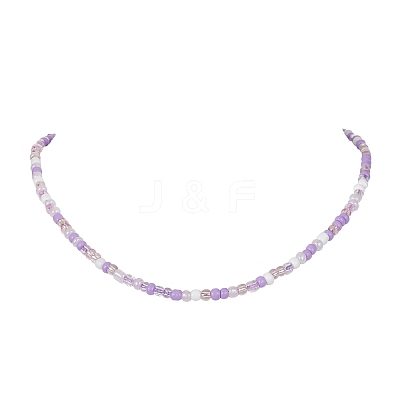 Glass Seed Beaded Necklace NJEW-JN04493-1