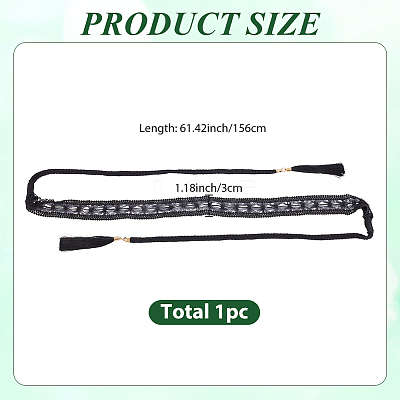 1Pc Cotton and Linen Flower Lace Tassel Waist Belly Belts AJEW-GF0012-32C-1