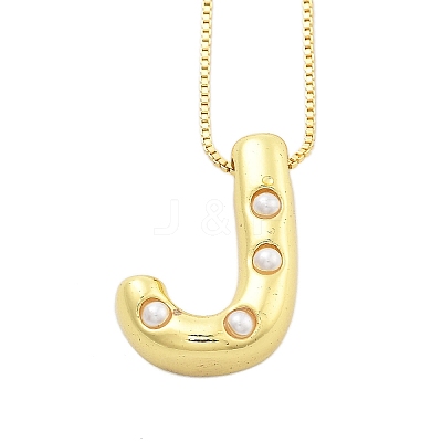 Brass & Plastic Pearl Letter Pendant Box Chain Necklaces for Women NJEW-U017-01G-10-1
