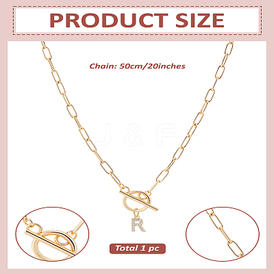 1Pc 304 Stainless Steel Chain & Brass Micro Pave Cubic Zirconia Letter Pendant Necklaces NJEW-LP0001-36R-G-1
