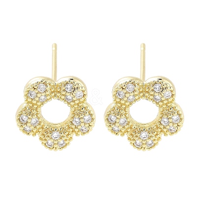 Brass Micro Pave Clear Cubic Zirconia Stud Earrings for Women EJEW-S217-E05-1