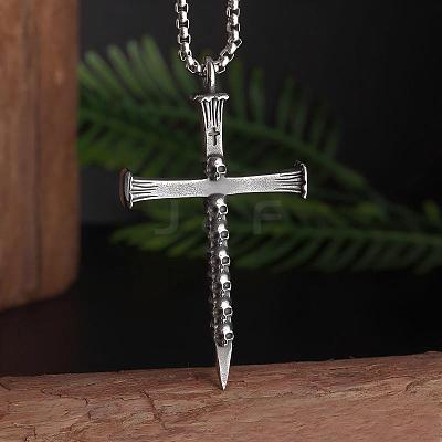 Halloween Alloy Skull Cross Pendant Necklaces for Men WG7ADC0-01-1