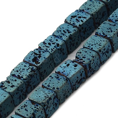 Electroplated Natural Lava Rock Beads Strands G-Q1009-B01-01-1