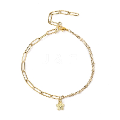 Alloy Butterlfy Charm 304 Stainless Steel Paperclip Chain Satellite Chain Anklets for Women AJEW-AN00755-1
