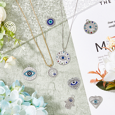 32Pcs 8 Style Evil Eye Alloy Enamel Pendants PALLOY-DC0001-24-1