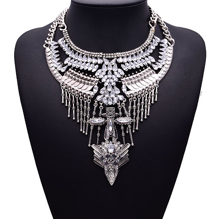 Alloy Crystal Rhinestone Teardrop Trible Floral Chunky Bib Necklaces for Women FS-WGFFCE0-01-1