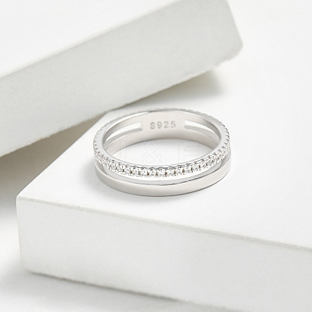Simple Style 925 Sterling Silver Micro Pave Clear Cubic Zirconia Finger Rings WG5B003-01-1