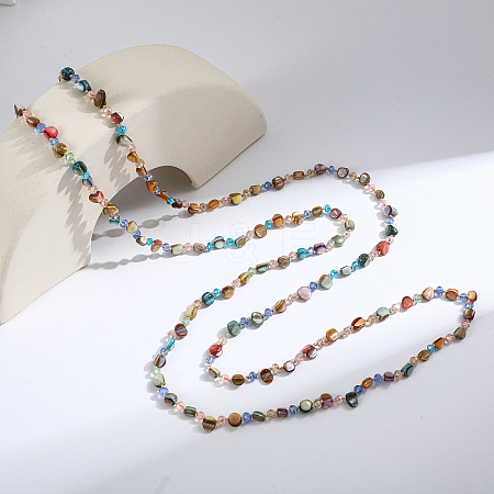 Bohemian Style Dyed Natural Shell Nuggets Beaded Long Necklaces for Women FS-WGE022A-01-1
