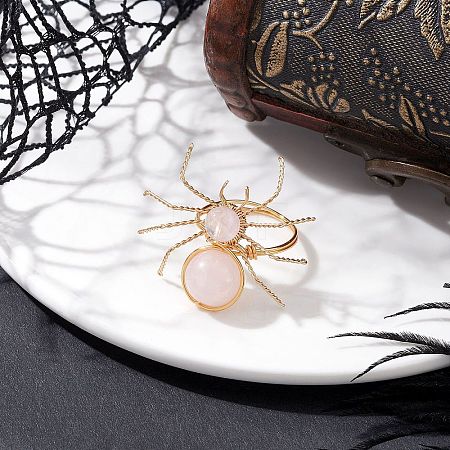 Natural Rose Quartz Beaded Finger Rings RJEW-TA00210-04-1