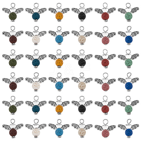 48Pcs 12 Colors Natural Lava Rock Dyed Pendants PALLOY-AB00121-1