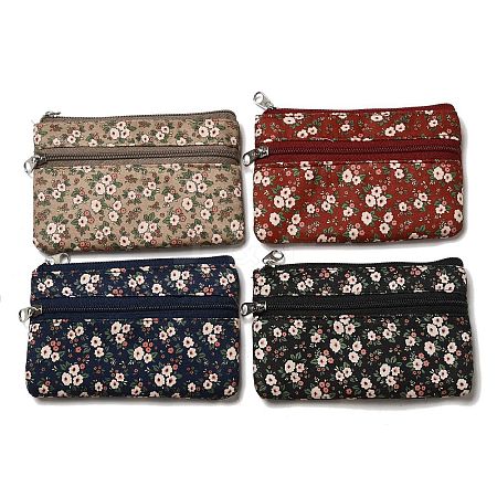 Flower Print Cotton Cloth Wallets with Alloy Zipper AJEW-B024-01-1