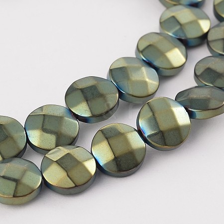 Electroplated Non-magnetic Synthetic Hematite Flat Round Bead Strands G-L368-06F-1