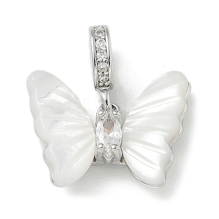 Brass Pave White Shell Butterfly European Dangle Charms KK-M308-13P-1