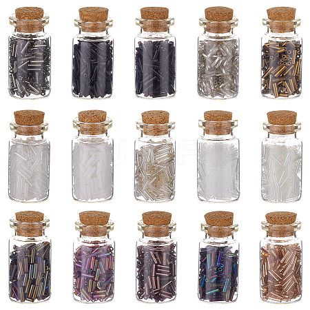 120g 15 Style Glass Bugle Beads DIY-PH0005-50-1