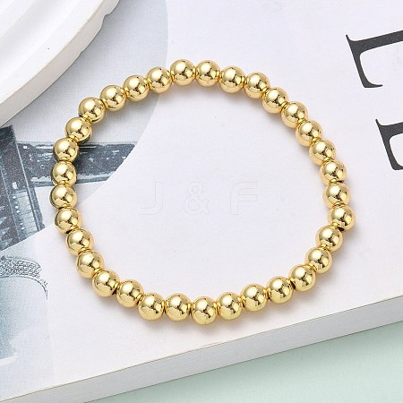 Brass Round Beaded Stretch Bracelets for Men Women BJEW-B148-05D-G-1