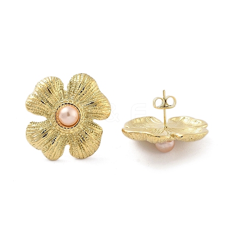 Flower Real 14K Gold Plated 304 Stainless Steel Stud Earrings EJEW-P258-36G-02-1
