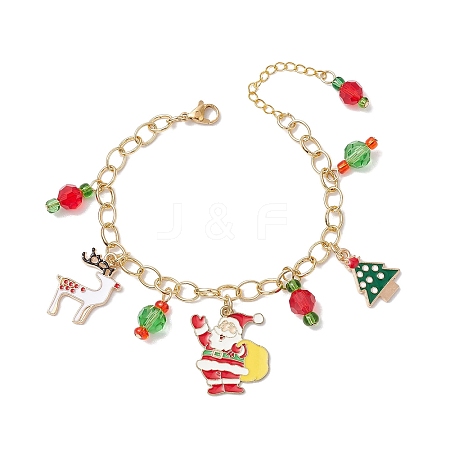 Christmas Theme Alloy Enamel Charms Bracelets for Women BJEW-JB11134-1