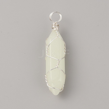 Synthetic Luminous Stone Double Terminal Pointed Dyed Pendants G-WH031-05P-08-1