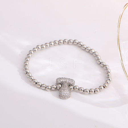 Brass Micro Pave Clear Cubic Zirconia Beaded Stretch Bracelets for Women FS-WG5260F-19-1