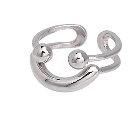 Anti-Tarnish Rhodium Plated 925 Sterling Silver Ring Smiling Face Open Cuff Ring JR967A-1