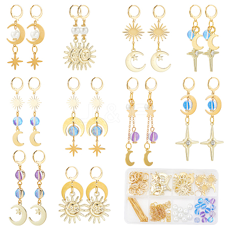 DIY Brass Star Moon Sun Leverback Earring Making Kit DIY-SC0025-86-1