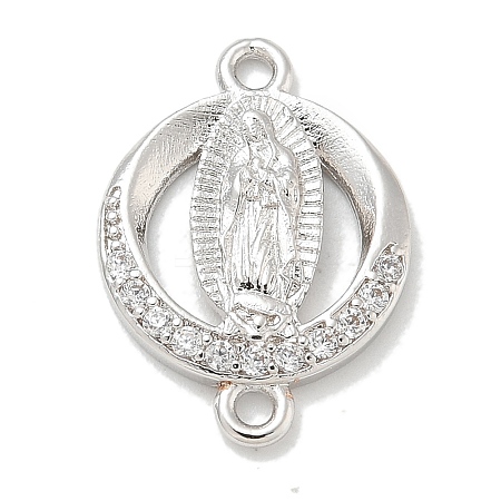 Rack Plating Brass Micro Pave Clear Cubic Zirconia Religion Virgin Mary Connector Charms KK-L224-094P-07-1