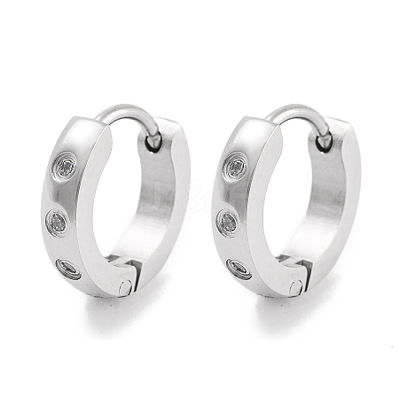 304 Stainless Steel Pave Clear Cubic Zirconia Huggie Hoop Earrings for Women EJEW-C096-04P-1