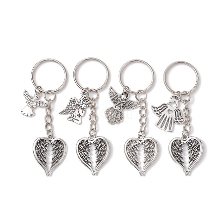 4Pcs 4 Styles Tibetan Style Alloy Keychains KEYC-JKC00804-1