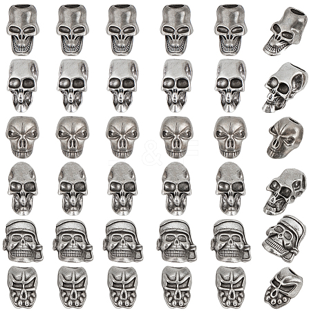 30Pcs 6 Styles Tibetan Style Alloy European Beads MPDL-PH0001-18AS-1