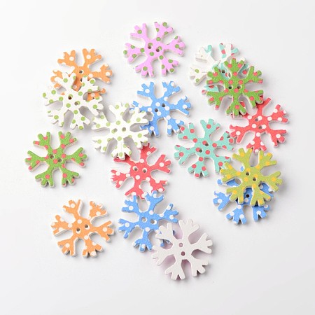 Snowflake 2-Hole Printed Wooden Buttons BUTT-M014-13-1