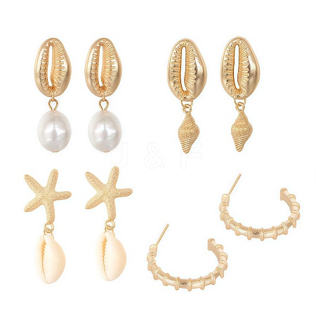 Bohemian Beach Shell & Pearl Dangle Earring Sets YO2102-1